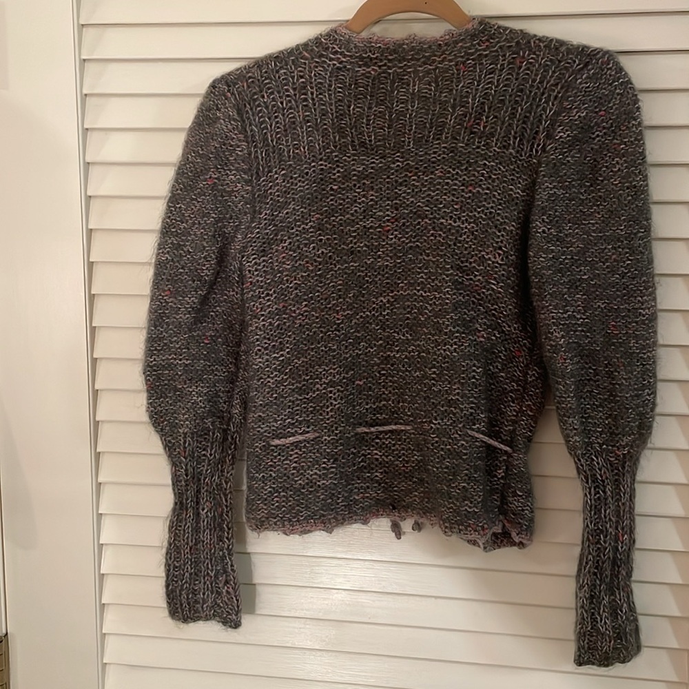 Ann Taylor Vtg Wool Blend Button Down Knit Drawstring Scalloped Edge Sweater - Picture 7 of 8